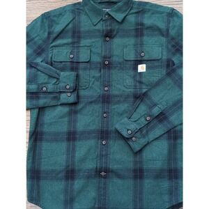 Carhartt Men's Loose Fit Heavyweight Flannel Long Sleeve Green Plaid Shirt Sz S